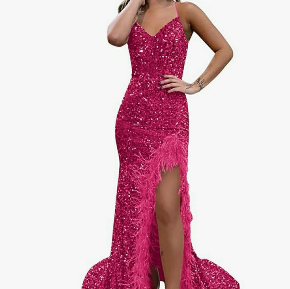 Elegant Pink Sequin Evening Gown